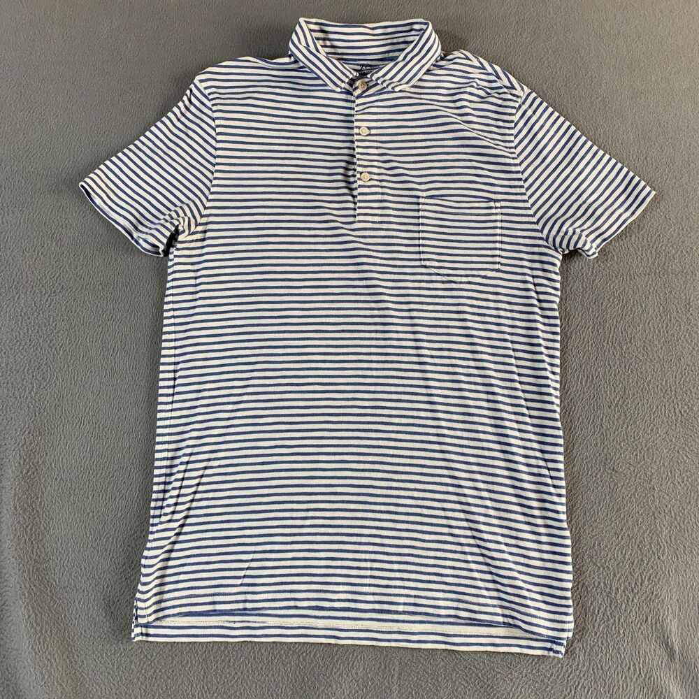 J Crew Polo Shirt Mens Large Blue White Stripe Slub Jersey Slim Untucked Pocket